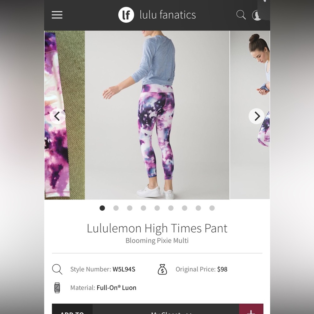 11. Lululemon Blooming Pixie Multi Leggings purple blue and white size 2 - Picture 4 of 8